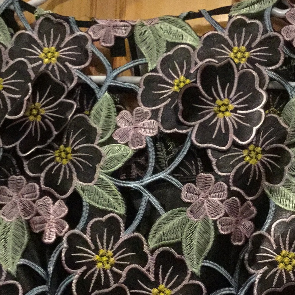 Like New Topshop Floral Appliqué & Vegan Leather Dress - Picture 10 of 15